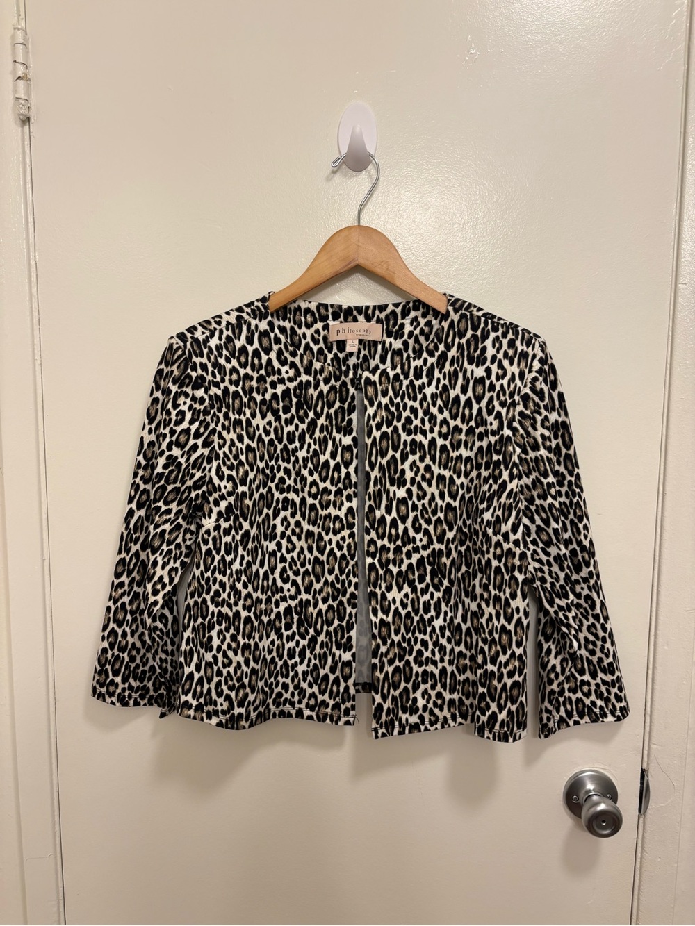 Philosophy Black & White Leopard Print Open Cardigan